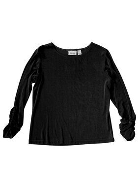 Chicos Travelers Slinky Long Sleeve Black Top Shirt Ruched Sleeves Size 2 NWT!